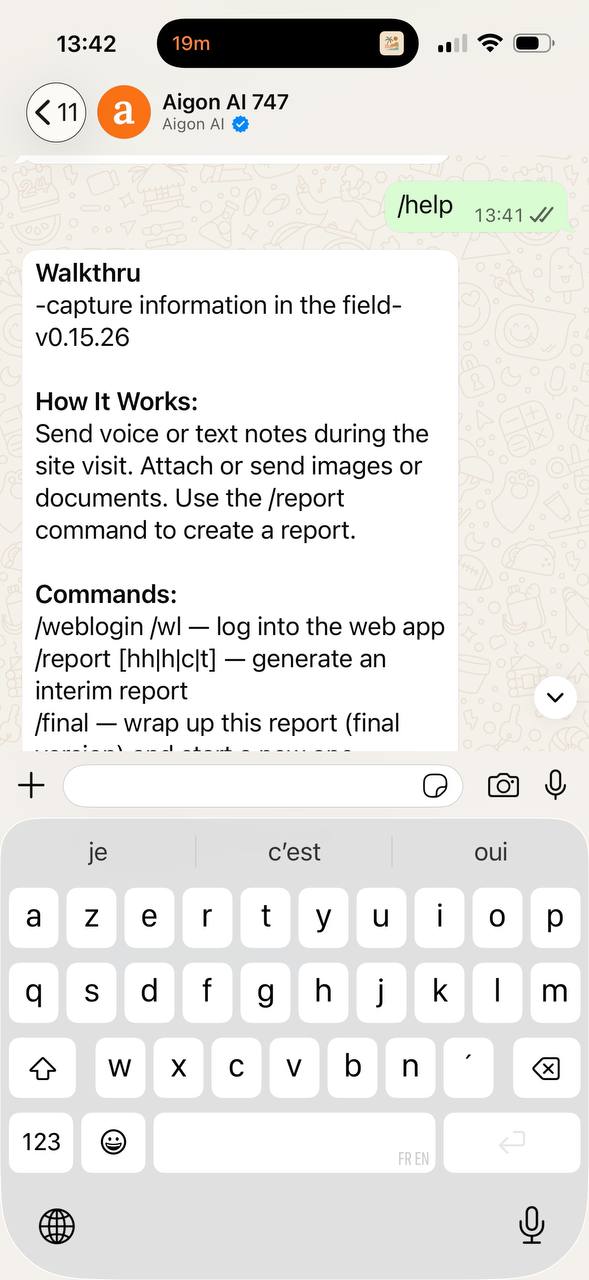 The /help output, listing the commands