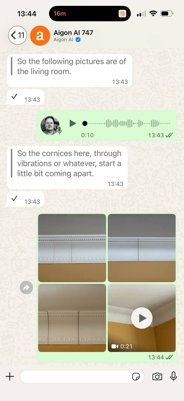 Voice note and photos of the living room