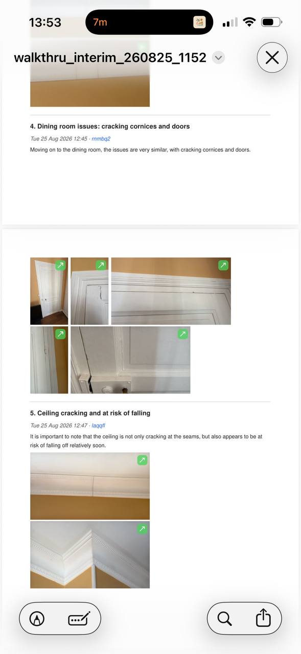 Per-note detail in the PDF