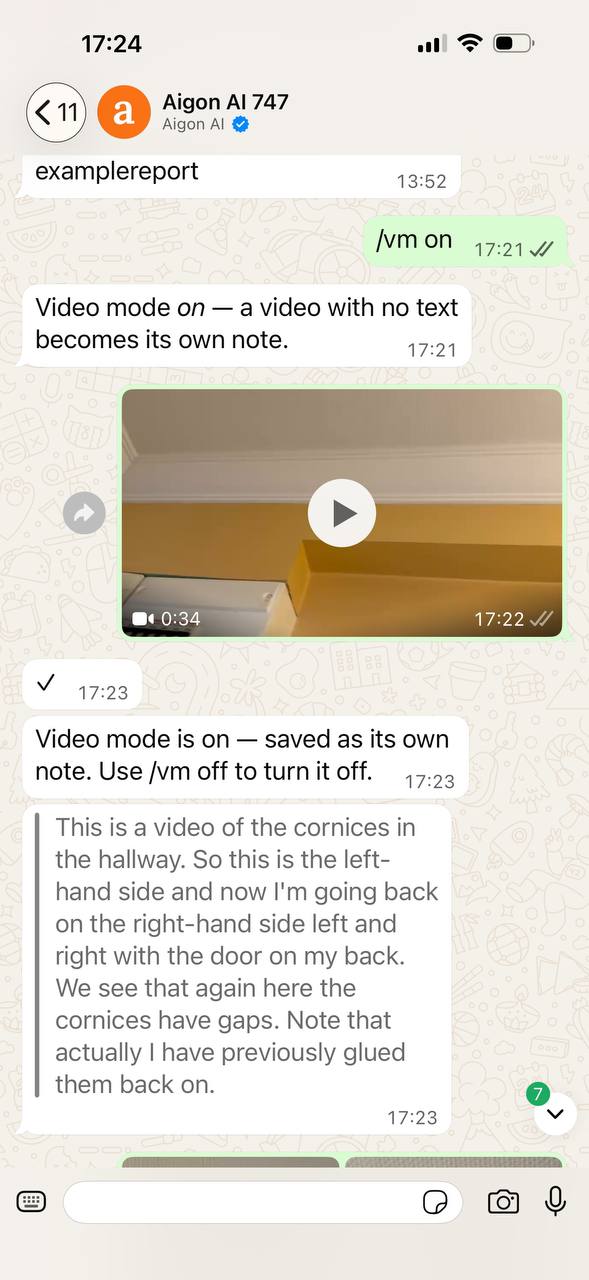 Video mode switched on, and the video transcribed into the note