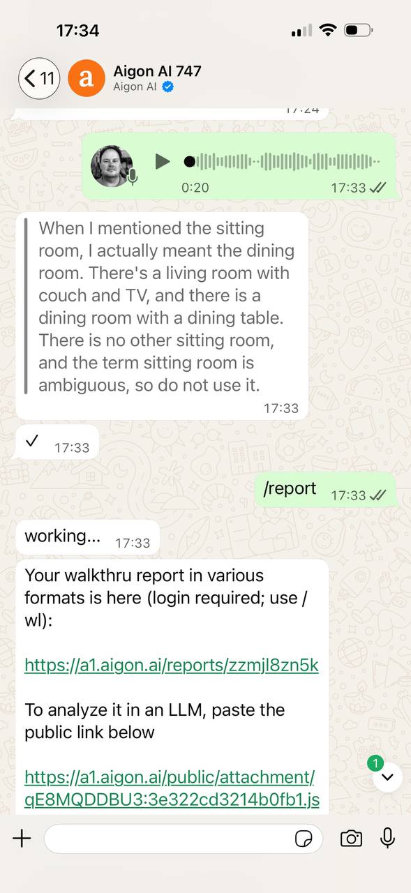 A correction sent as a voice note, then /report